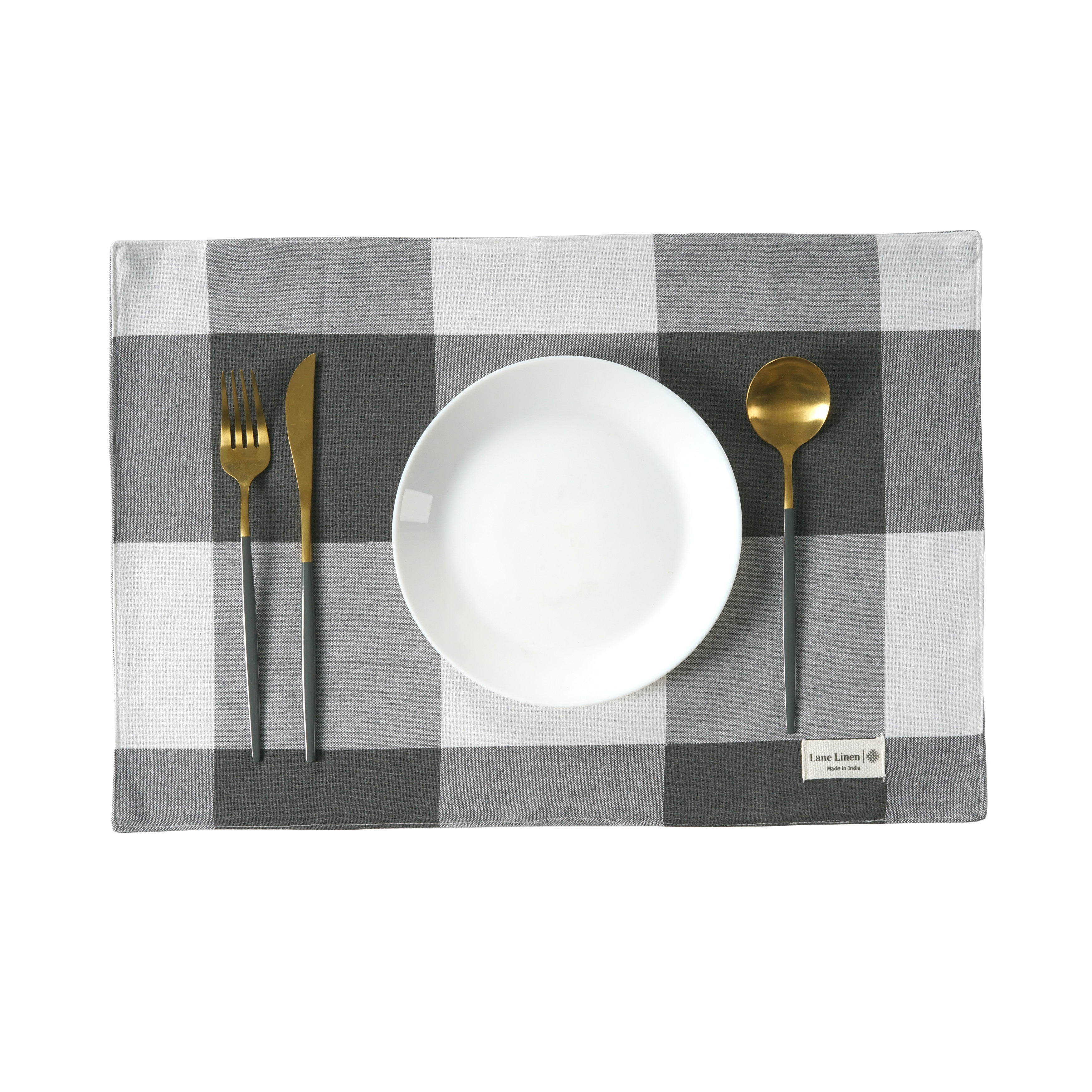 Set of 6 100% Cotton Placemats - Grey Check